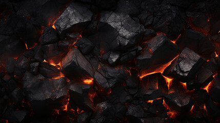 Hot coal pieces background top view close up - obrazy, fototapety, plakaty