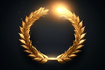 Golden ring and laurel wreath with light effect, Generative AI - obrazy, fototapety, plakaty