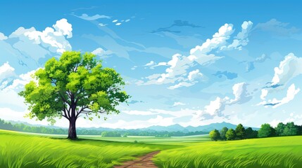 nature sky wooden tree countryside illustration scene outdoor, scenery forest, summer green nature...