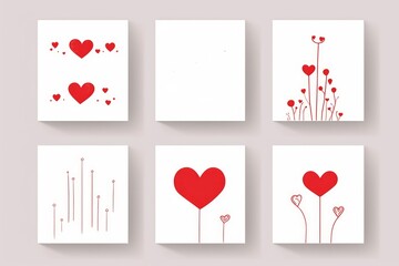 Valentine's day greeting cards set.  thin one line design with hearts simple flat style. Hand written lettering decorative brush strokes, love symbols for gifts, cards, Generative AI
