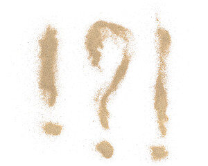 Sand question and exclamation mark, symbol isolated on white, clipping path
