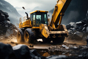 An excavator is working in the mine, A construction heavy.