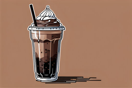 cup of mocha frappe with whipped cream on top illustration art 
