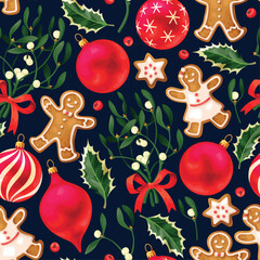 Winter seamless patterns with gingerbread cookies