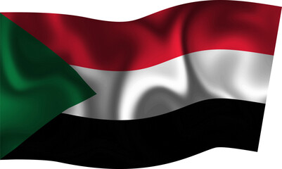 Flag of Sudan waving in the wind isolated on a white background. Sudan flag, official colors and proportion correctly. National Sudan flag background. 