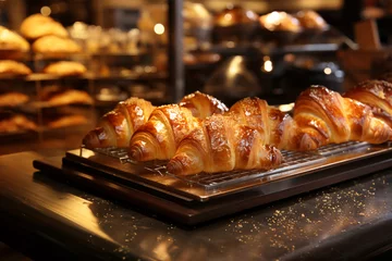 Tuinposter Croissants at a cafe or bakery, french breakfast in the morning with pastry © Berit Kessler