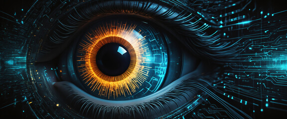 Electronic eye with digital artificial intelligence circuits concept