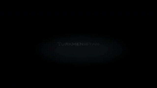 Turkmenistan 3D title word made with metal animation text on transparent black