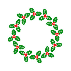 Tiempo de Navidad. Logo con silueta de corona navideña de hojas y bayas de acebo para su uso en tarjetas y felicitaciones