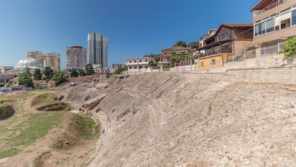 Panorama showing the Amphitheatre of Durres timelapse.