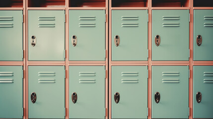Naklejka premium Generative AI, Row of high school lockers in the hallway, locker room 
