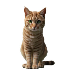 Cute sitting cat. Isolated Frontal view, looking ahead. Transparent background.