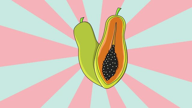 Animation of a papaya fruit icon with a rotating background