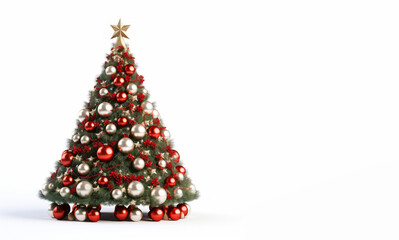 Christmas Tree with Beautiful Decorations, Surrounded by Gifts on a white Background
