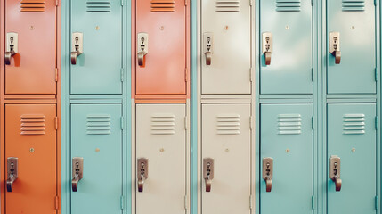Generative AI, Row of high school lockers in the hallway, locker room..
