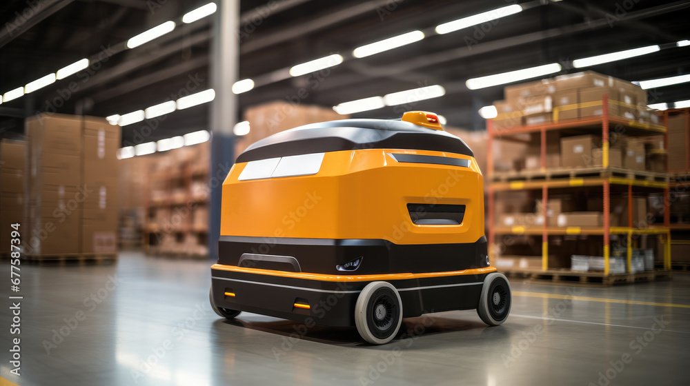 Aufkleber automation robot work in warehouse, agv (automated guided vehicle) in modern warehouse logistic and 