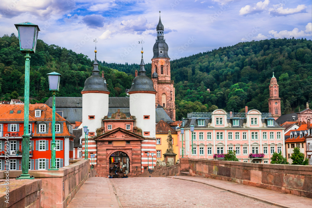 Wall mural landmarks and beautiful towns of germany - medieval heidelberg ,view with karl theodor bridge