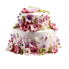 Delicious floral decoration fondant cake isolated on transparent background