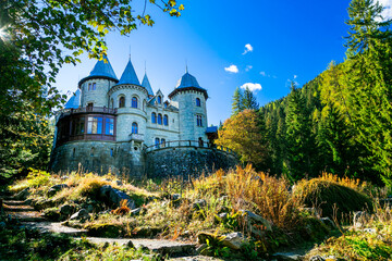 Romantic medieval castles of Valle d'Aosta - faiy tale Savoia (Savoy) castle. North of Italy