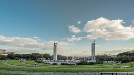 Park Eduardo VII timelapse hyperlapse panorama in Lisbon, Portugal, Europe.