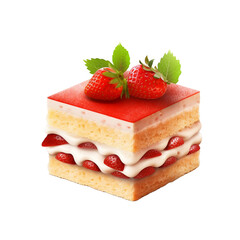 Delicious strawberry cake with fresh strawberries isolated on transparent background