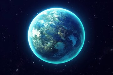 Blue earth in space and galaxy. Globe with outer glow ozone and white cloud. Space planet and Atmosphere concept. Alien and Living nature theme. Elements of this image furnished by, Generative AI