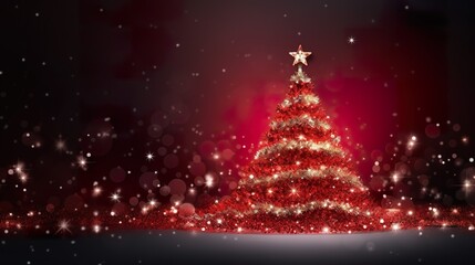 beautiful Christmas tree with Christmas lights, glass mosaic, shiny and glittery, dark Red background, copy space