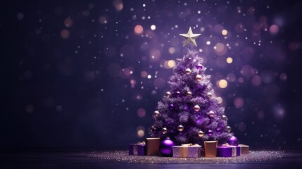 beautiful Christmas tree with Christmas lights, glass mosaic, shiny and glittery, dark purple...
