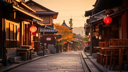 Papier Peint photo Kyoto 日本的な古都の風景、歴史的な町と道