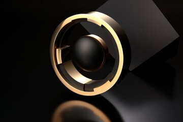 Golden ring with black circle elements, Generative AI