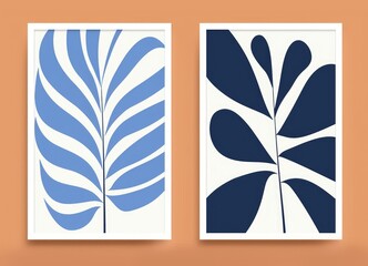 Abstract floral posters. Minimalist Matisse inspired contemporary organic shape, mid century wall art prints.  set, Generative AI