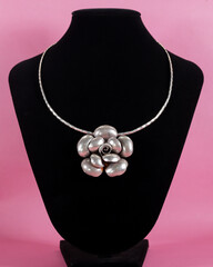 Hmong silver jewelry on black background, Handmade silver accessories