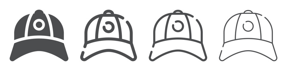 Set of baseball cap icons. Baseball hat symbol, sport cap. Vector.