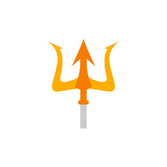 trident flat design vector illustration. golden trident weapon of Poseidon. Devil pitchfork collection isolated. Demon tridental spear.