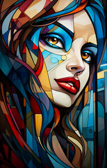  Girl portrait in style of cubism art, perfect, Attractive look - obrazy, fototapety, plakaty