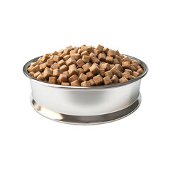 Dog food in steel bowl isolated on transparent background