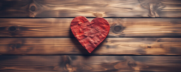 Red heart lying on a hardwood background. Concept of the Valentine's Day.