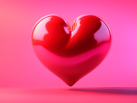 Red heart on a pink background. 3d rendering, 3d illustration.IA generativa