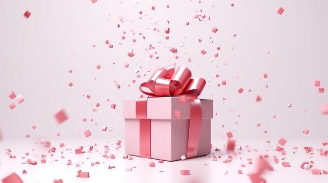 free photo Valentine's day gift box pink ribbon and love paper scattered.on white background.generative AI