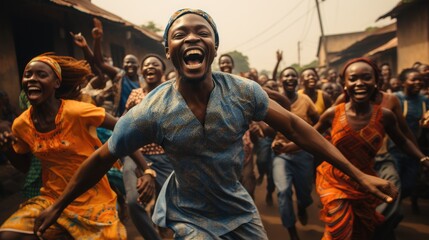 Block party in Nigeria with everyone dancing.