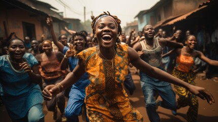 Block party in Nigeria with everyone dancing.