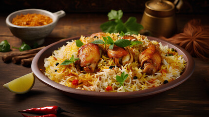 Gourmet chicken biryani with steamed basmati rice