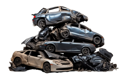 Towering pile of junk cars, cut out