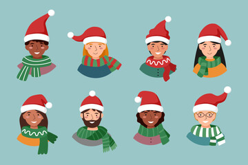 People in Santas hat. Christmas concept.	
