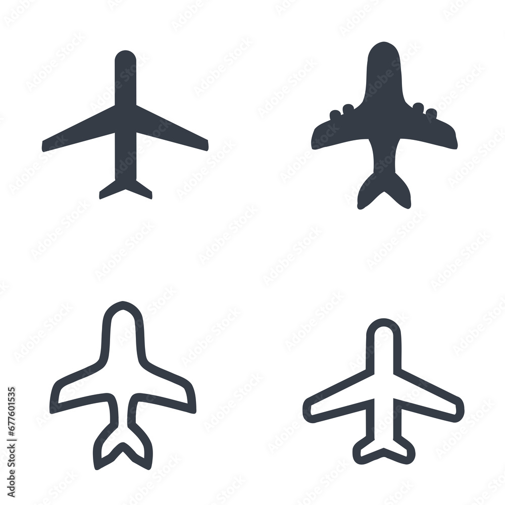 Sticker Airliner icon set - airport sign airplane shapes. Transparent PNG illustration.