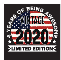4th Birthday Gifts Men Woman Vintage 2020 4 Years Old USA Flag T-Shirt, USA Flag Being Awesome Birthday Gifts For 2024