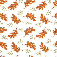 Seamless pattern orange oak leaf, autumn. Good for textiles, nursery, wallpapers, wrapping paper, clothes.