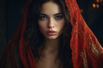 Portrait of a Beautiful woman, excellent look and Colorful veil