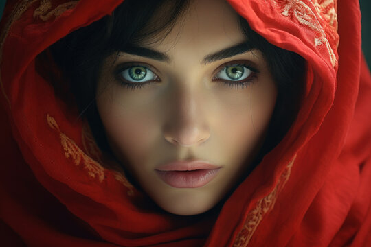Portrait of a Beautiful woman, excellent look and Colorful veil