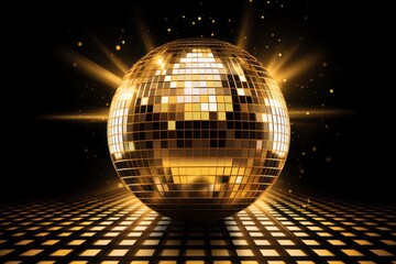Shiny gold disco ball for party celebration - obrazy, fototapety, plakaty